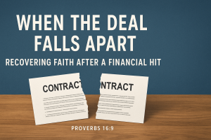 Torn contract representing financial setbacks and recovery through faith and leadership.