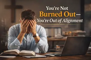 Burnout vs alignment concept showing leader overwhelmed by workload and misaligned purpose in business and leadership