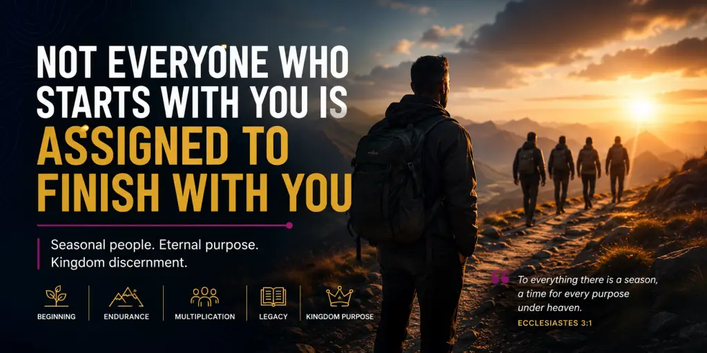 A leader standing on a mountain path at sunrise as others continue ahead, illustrating seasonal relationships and Kingdom discernment in leadership.